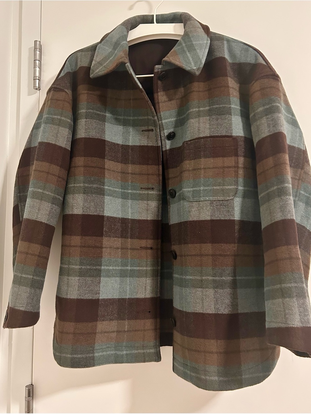 Uniqlo Plaid Shirt Jacket in Brown & Green